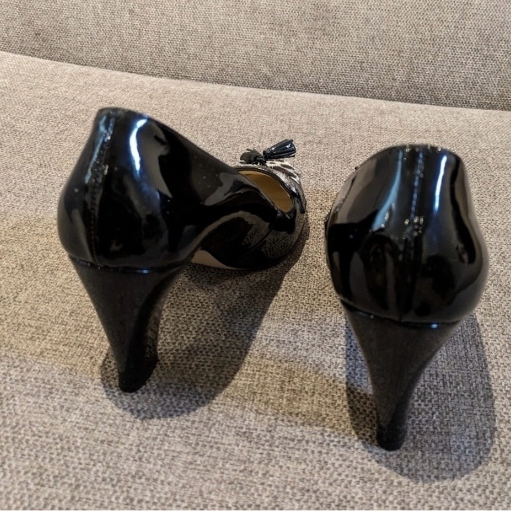 Hobbs London Black Patent Leather | Leopard Print |Tassel | EU 37.5 - Picture 8 of 10